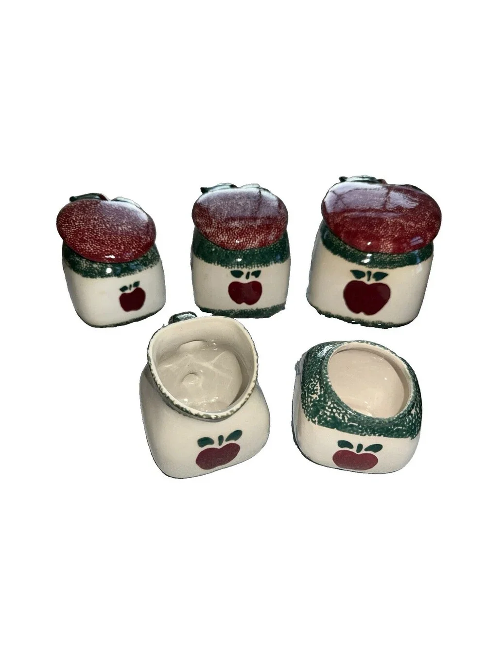 Ceramic Apple Pattern Kitchen Canister Set, creamer set; 5 pc Cream Red Green